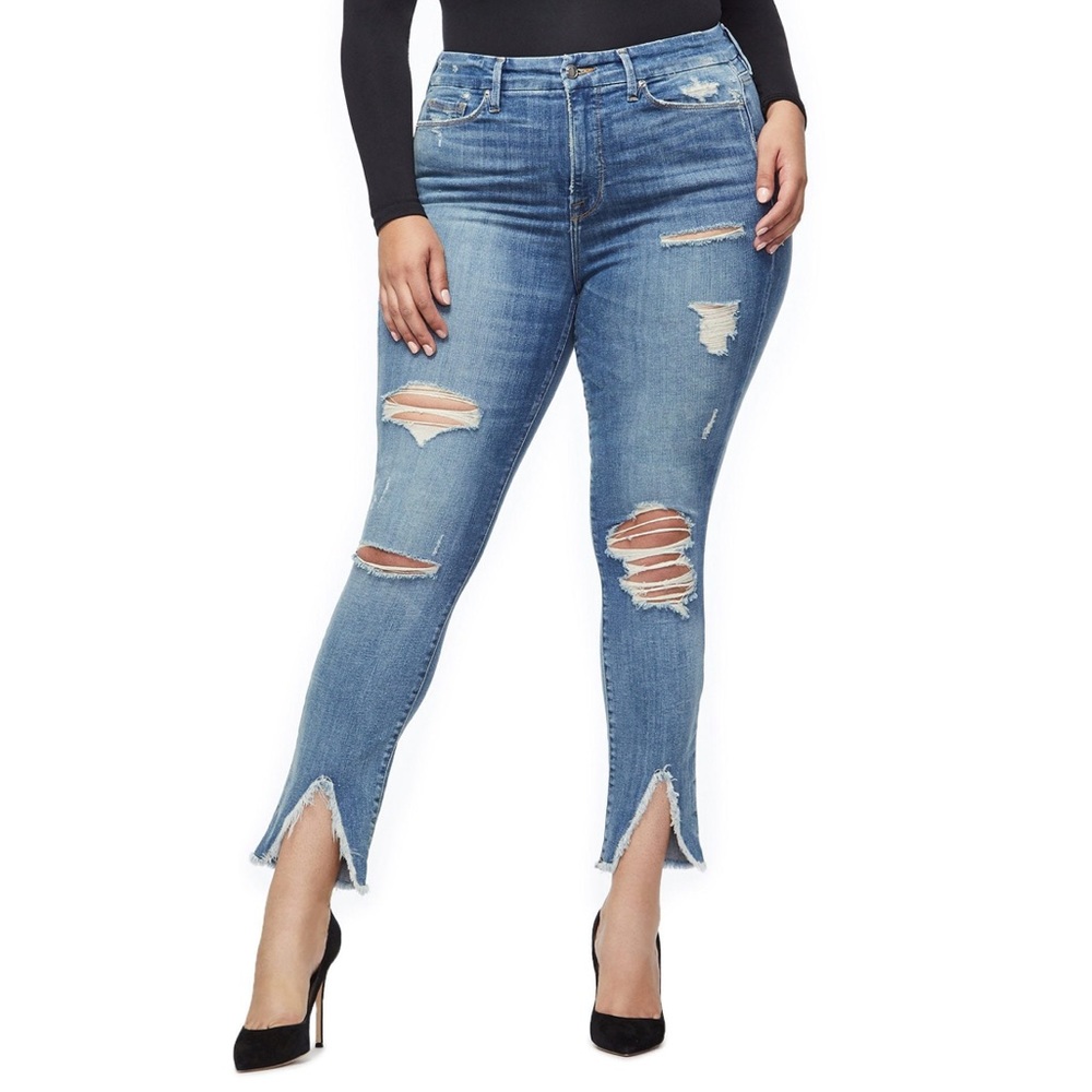 Good American Fray Front Triangle Jeans